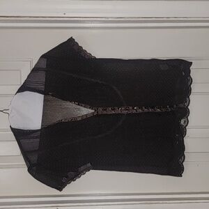 Silk Polkadot with Lace Trim Button-up Blouse